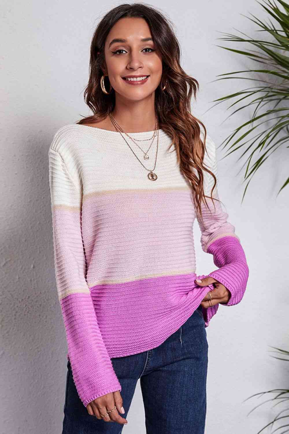 swvws Color Block Horizontal Ribbing Sweater