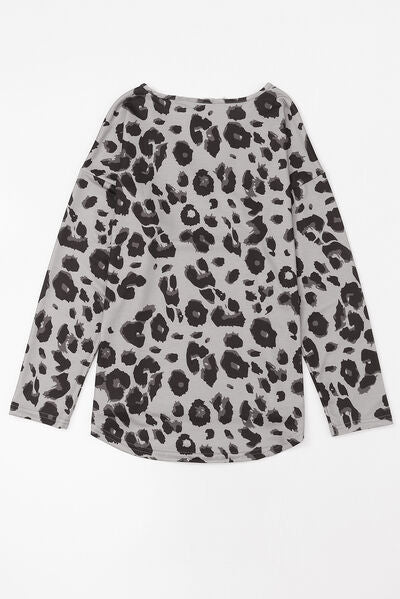 swvws Leopard V-Neck Dropped Shoulder Blouse