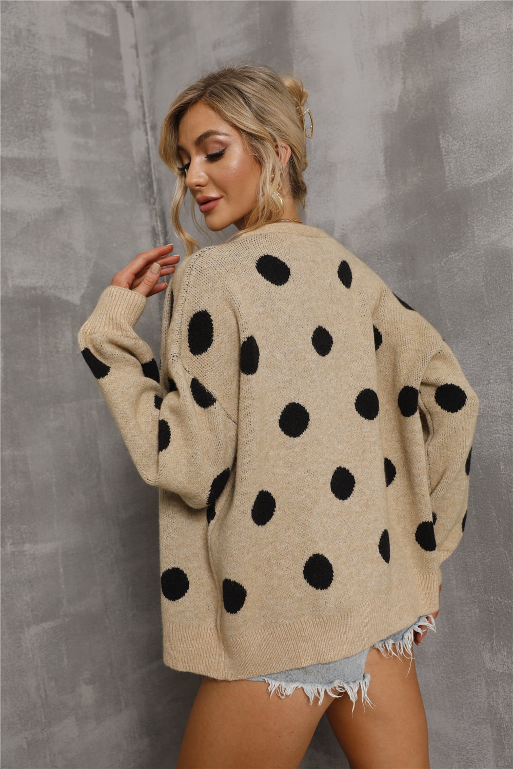 swvws Dropped Shoulder Polka Dot Cardigan