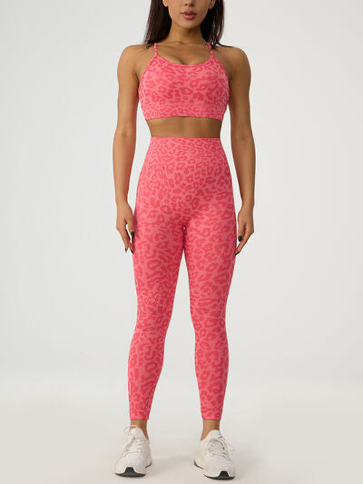 swvws Leopard Crisscross Top and Leggings Active Set