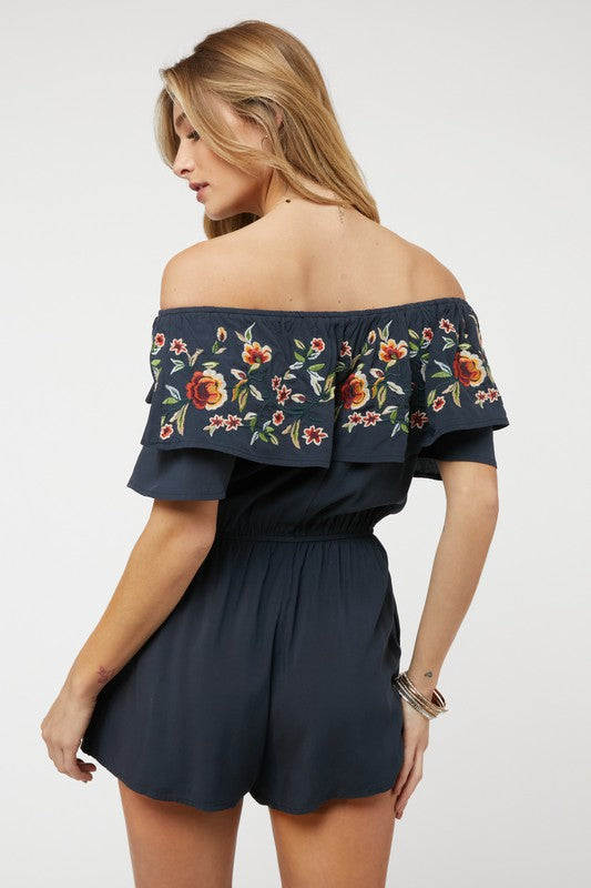 swvws Floral Embroidered Off Shoulder Romper