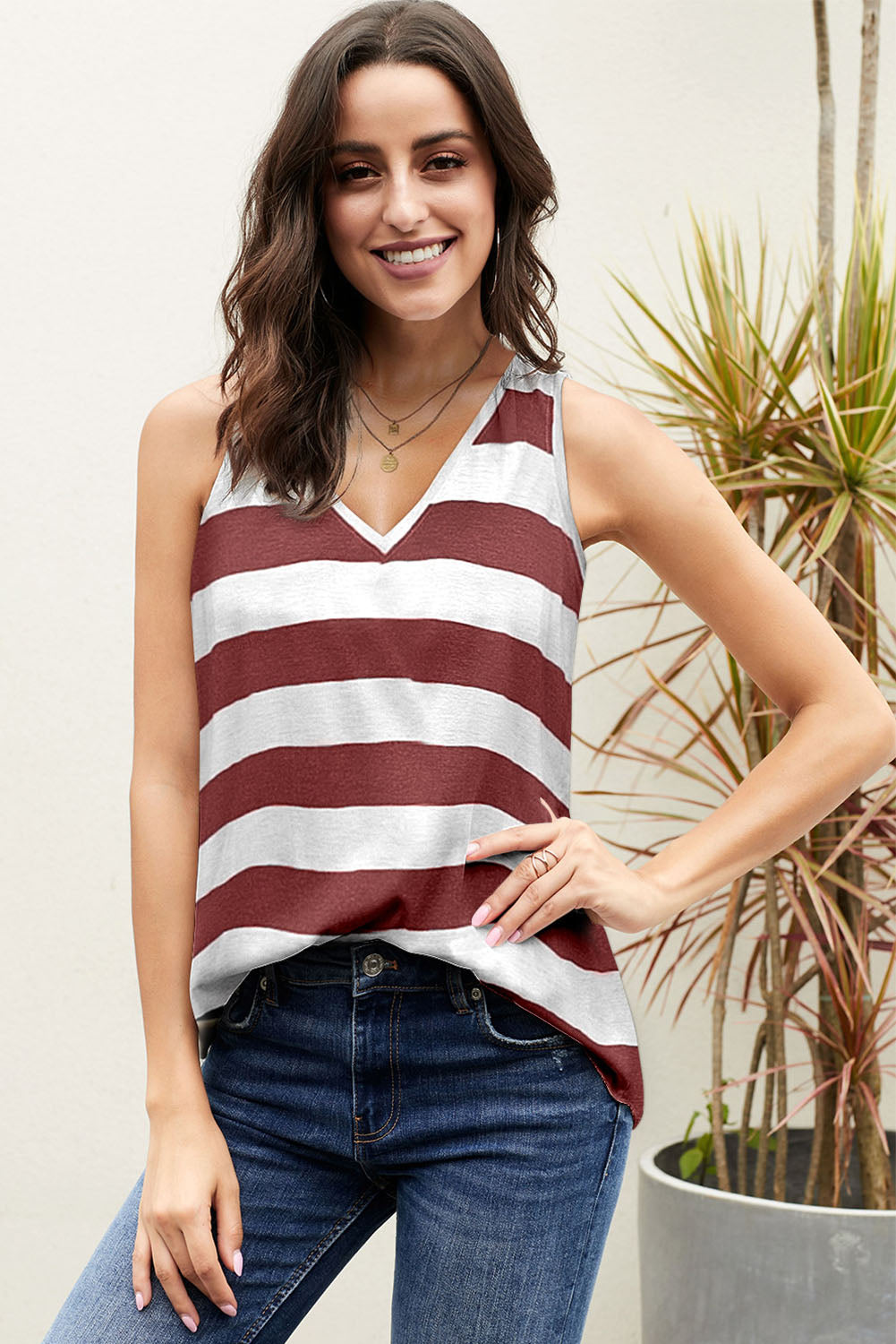 swvws Striped V-Neck Tank