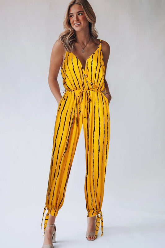 swvws Striped Contrast Tie Ankle Spaghetti Strap Jumpsuit