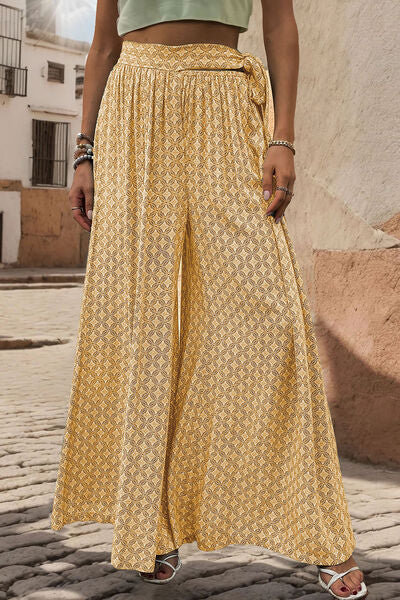 swvws Printed Tied Wide Leg Pants