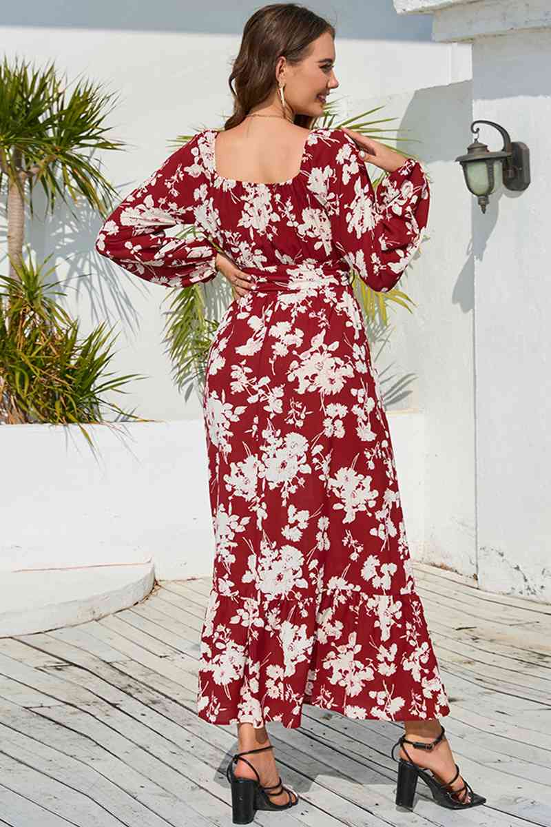 swvws Floral Print V-Neck Long Sleeve Maxi Dress