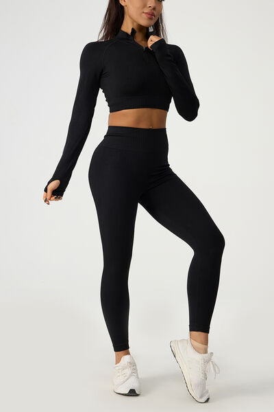 swvws Quarter Zip Raglan Sleeve Top and High Waist Leggings Active Set