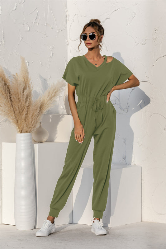 swvws Cut Out V-neck Drawstring Jumpsuit