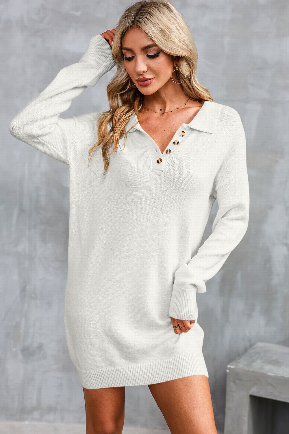 swvws Buttoned Long Sleeve Sweater Dress