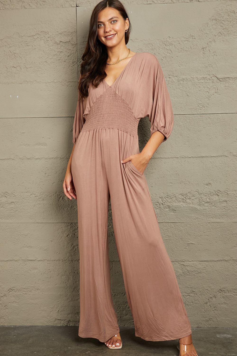 swvws Culture Code Full Size Smocking Waist Jumpsuit