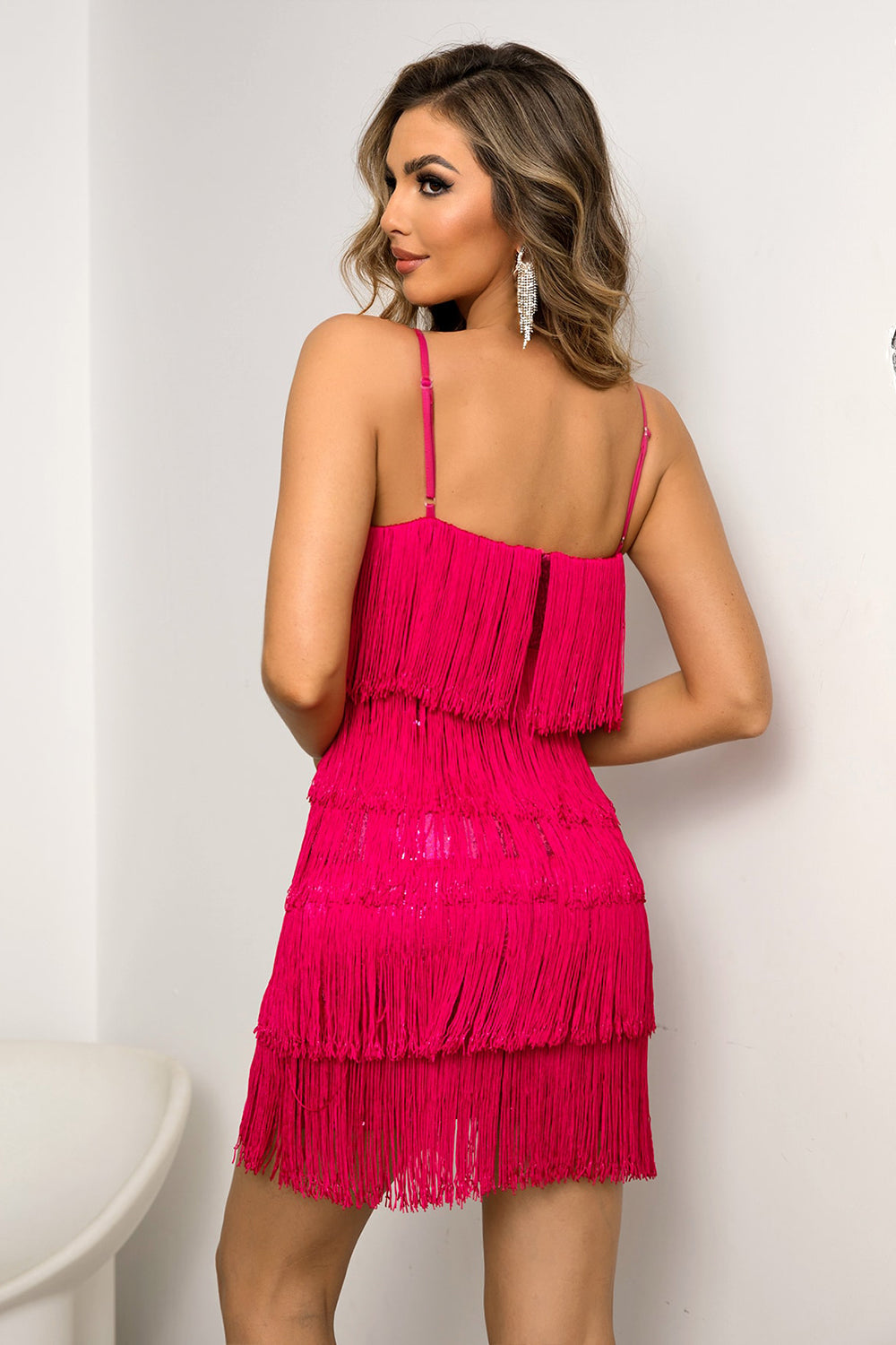 swvws Spaghetti Strap Fringe Mini Dress