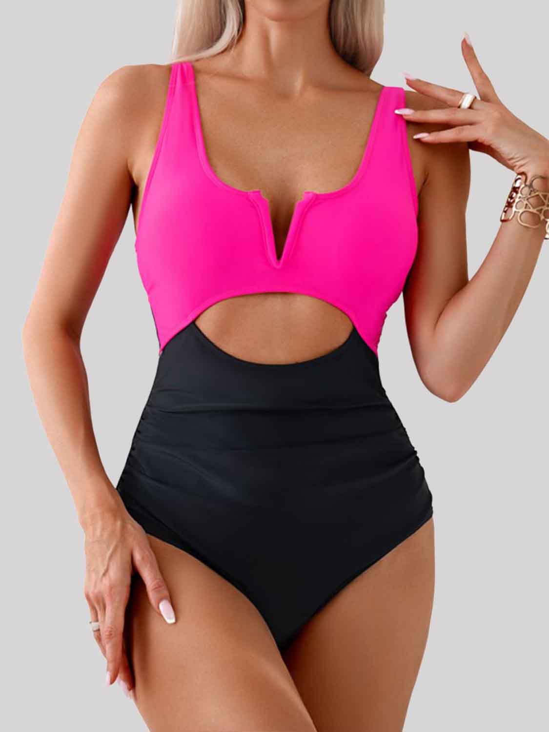 swvws Tied Cutout Contrast One-Piece Swimwear