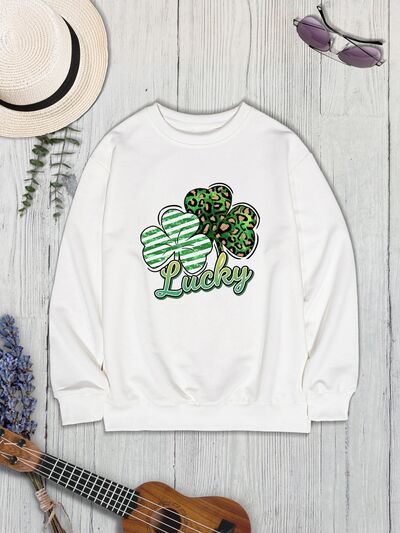 swvws Lucky Clover Round Neck Dropped Shoulder Sweatshirt