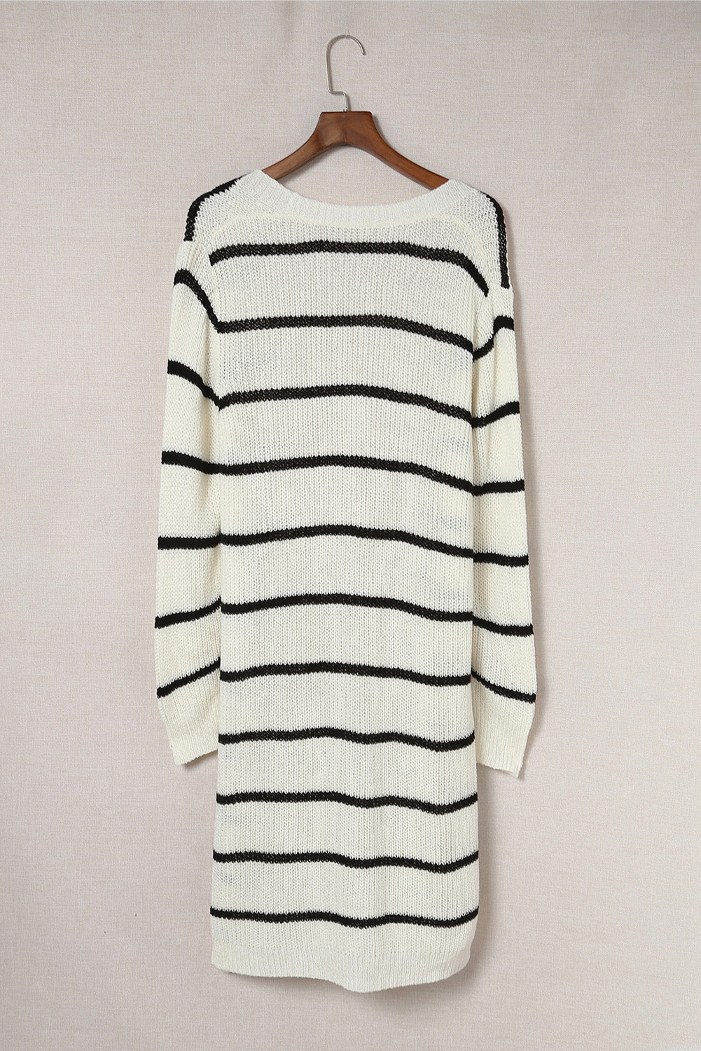 swvws Striped Open Front Rib-Knit Duster Cardigan