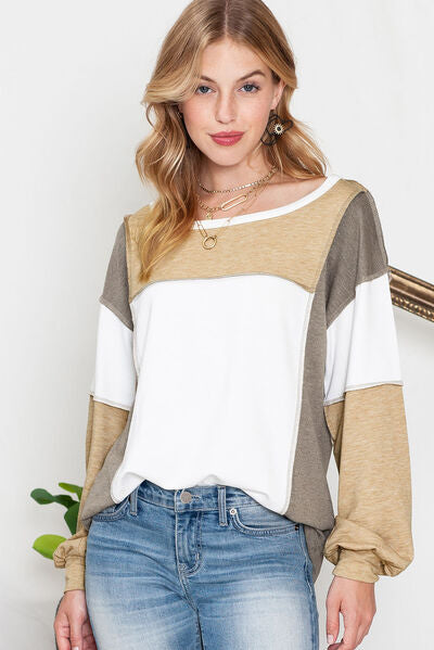 swvws Color Block Exposed Seam Boat Neck Sweatshirt