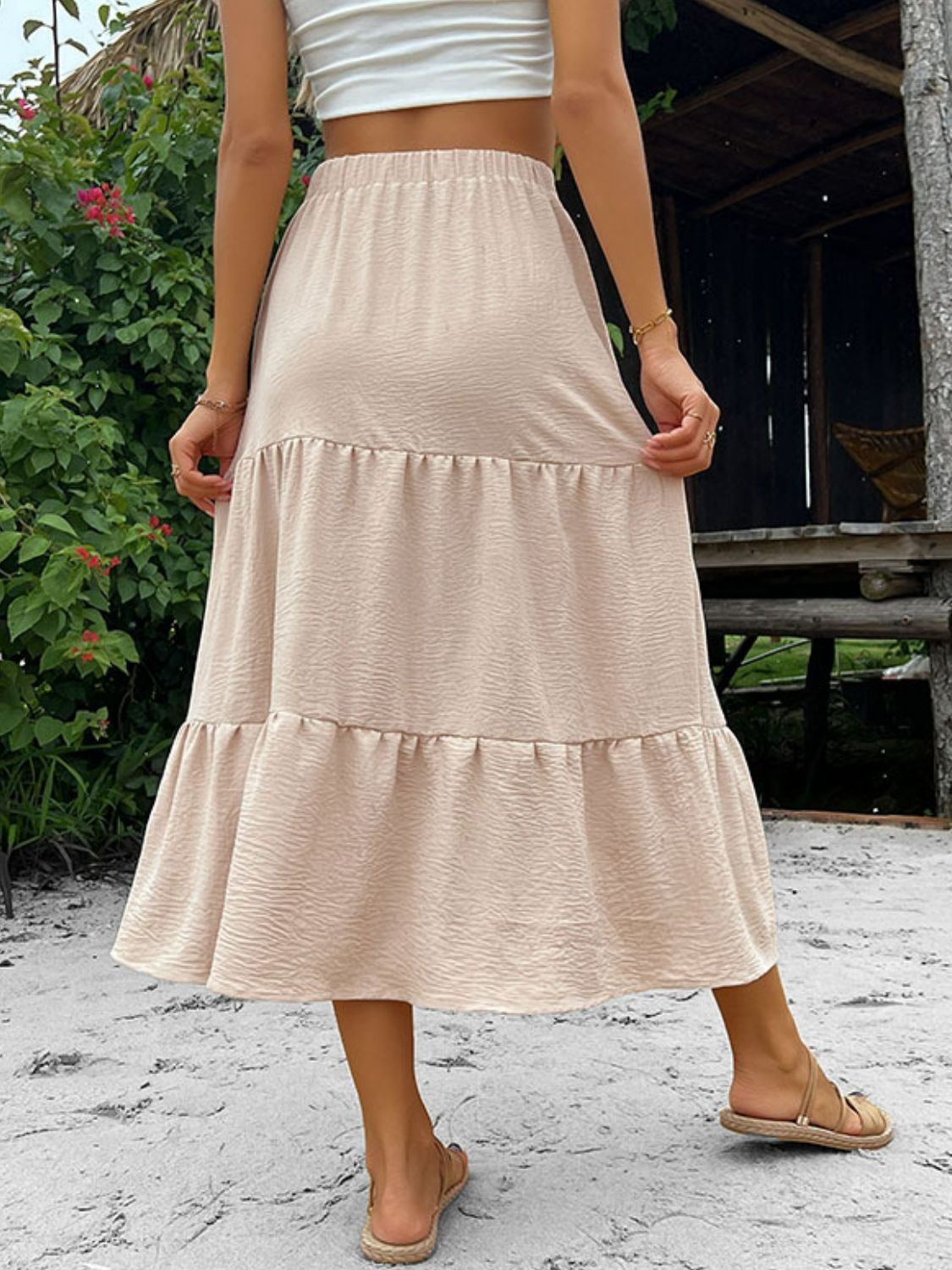 themeisles Button Down Tiered Midi Skirt