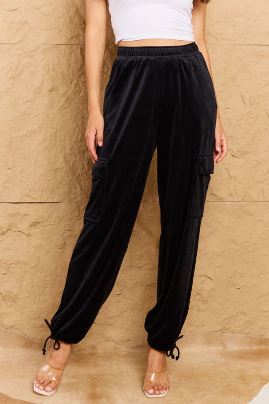 swvws HYFVE Chic For Days High Waist Drawstring Cargo Pants in Black