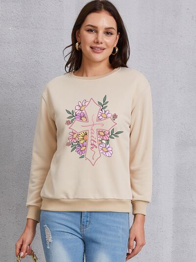 swvws Cross Graphic Round Neck Dropped Shoulder Sweatshirt