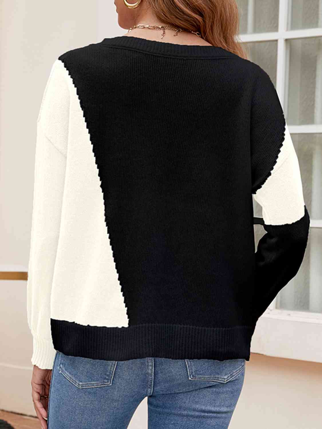 swvws Contrast Round Neck Long Sleeve Knit Top