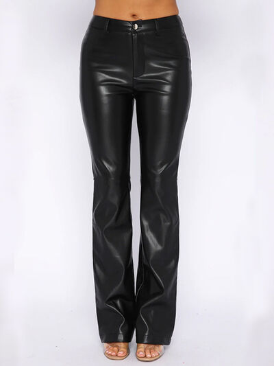 swvws PU Leather High Waist Straight Pants