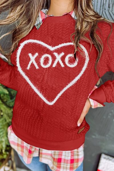 swvws XOXO Heart Round Neck Dropped Shoulder Sweatshirt