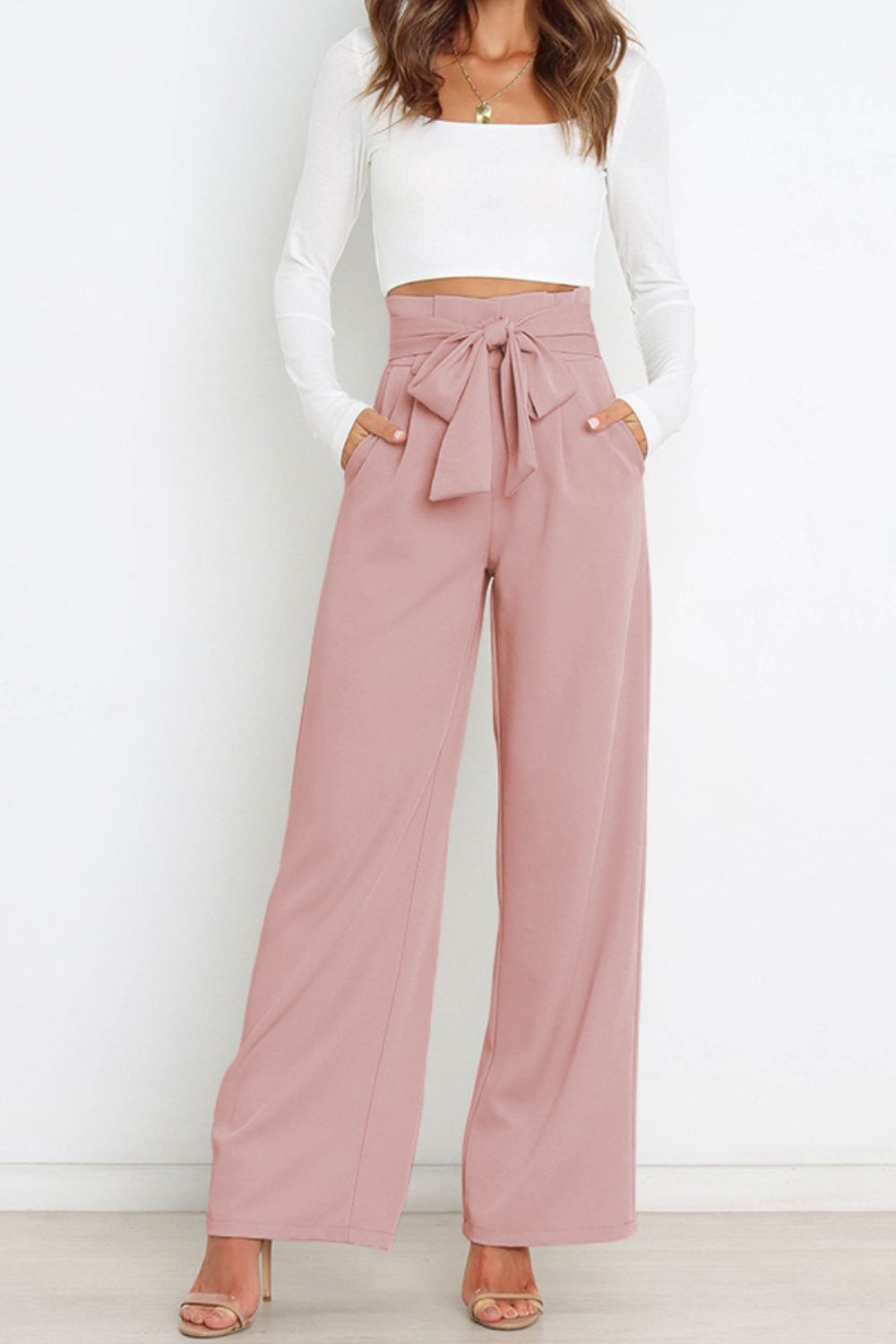 swvws Tie Front Paperbag Wide Leg Pants