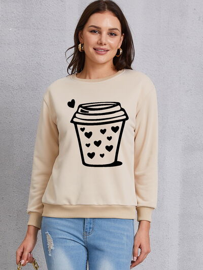 swvws Coffee Graphic Round Neck Sweatshirt