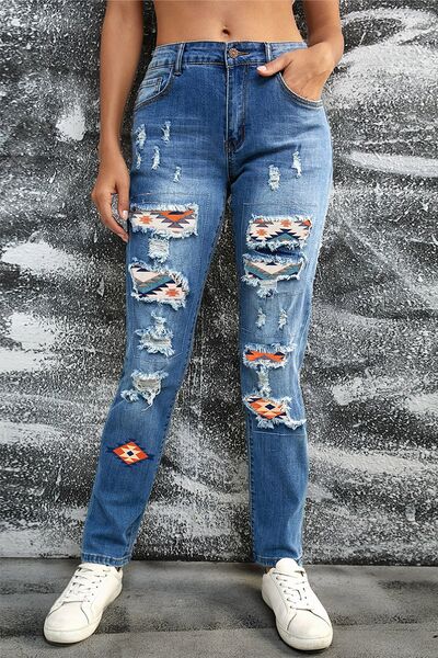 swvws Distressed Straight Jeans with Pockets