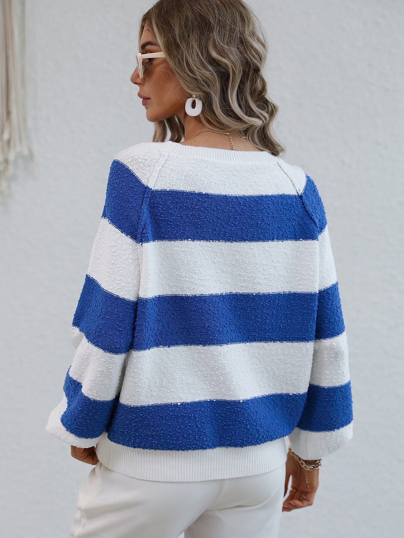 swvws Striped Raglan Sleeve Ribbed Trim Knit Top