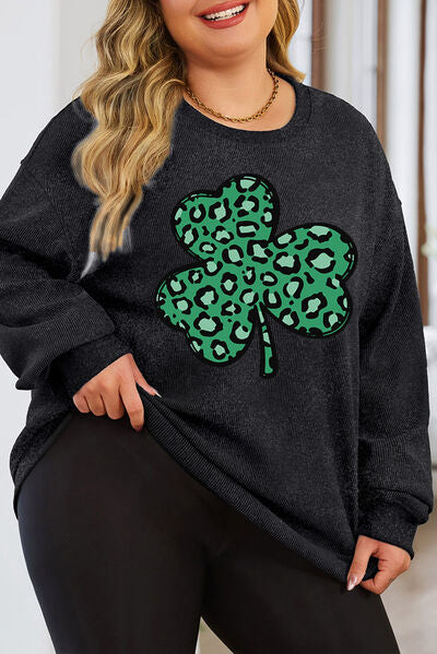 swvws Plus Size Lucky Clover Round Neck Sweatshirt