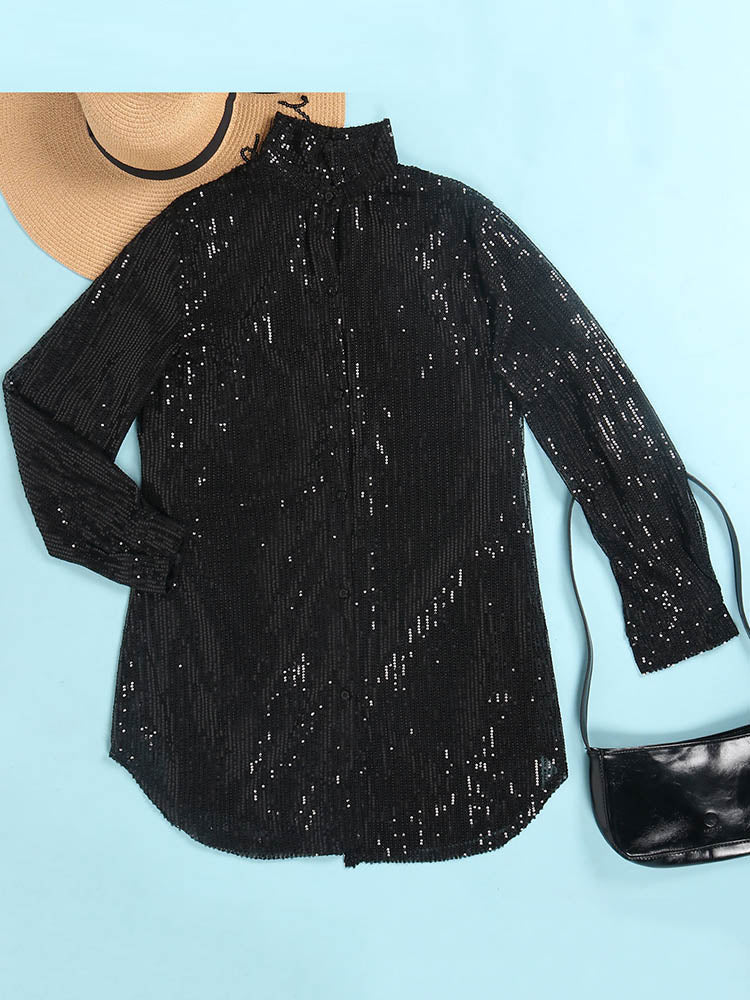 Sixsr Sequin Shirt Mini Dress