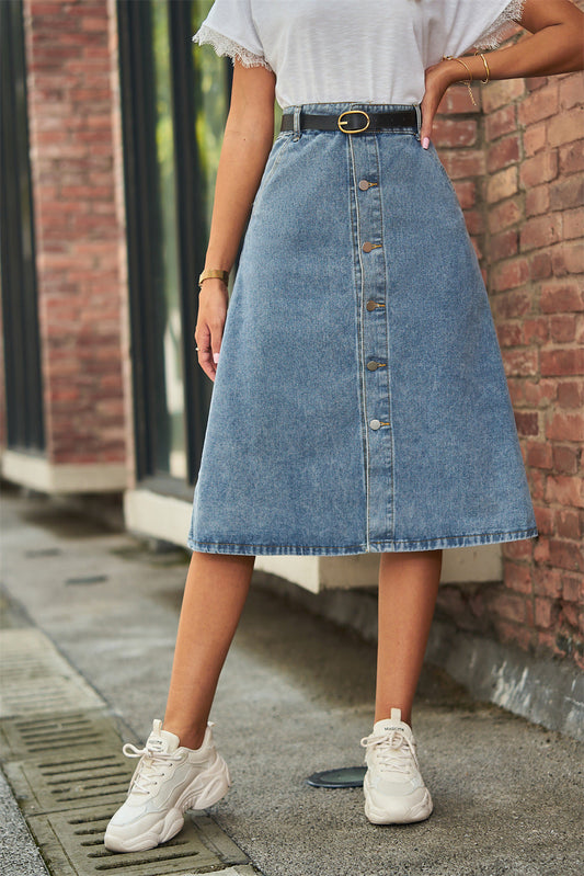 themeisles Button Front A-Line Denim Skirt