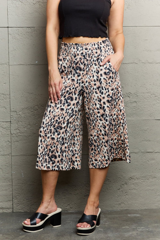 swvws Ninexis Leopard High Waist Flowy Wide Leg Pants with Pockets