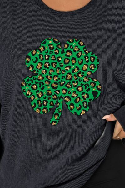 swvws Plus Size Lucky Clover Dropped Shoulder Sweatshirt