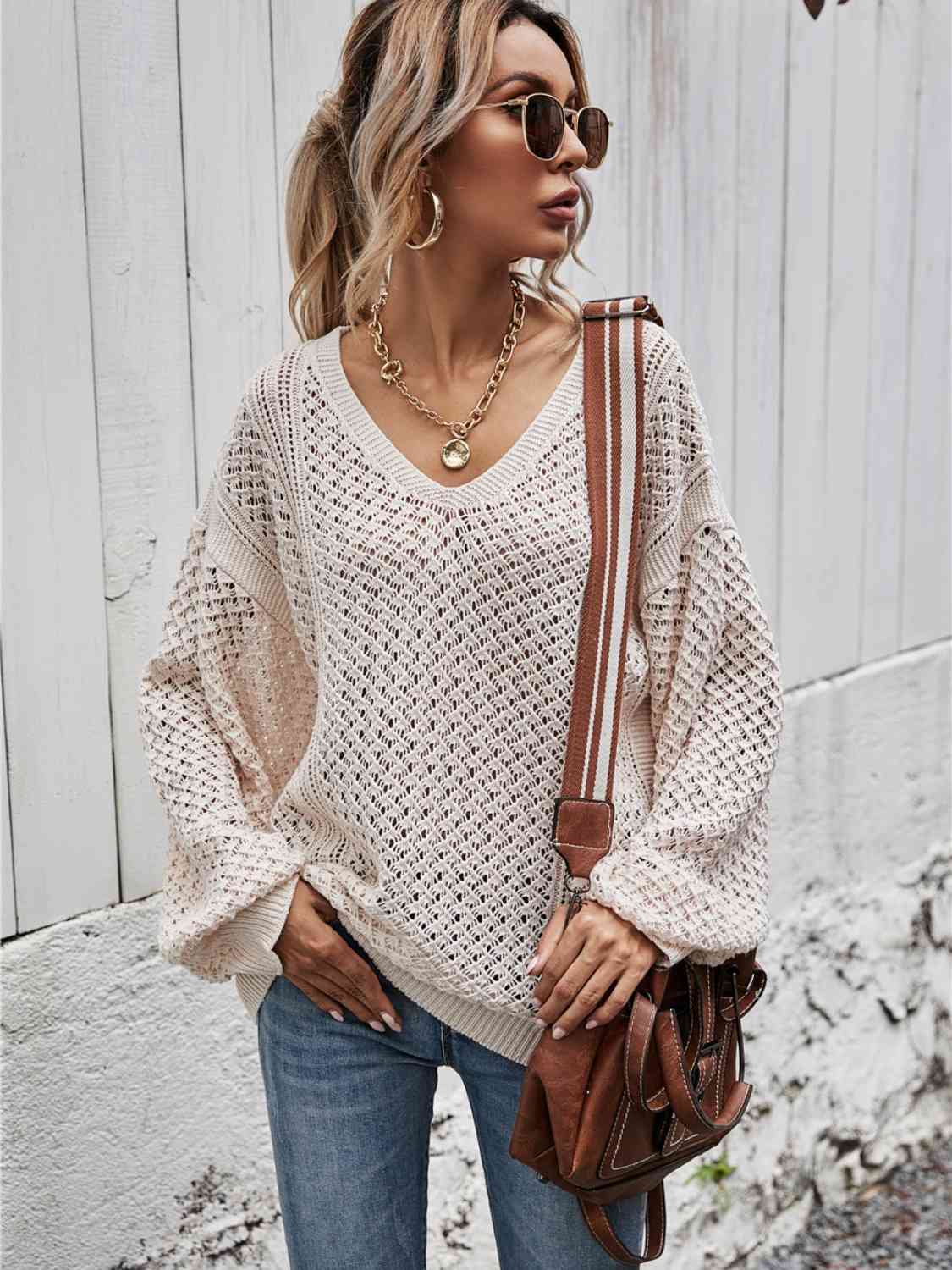 swvws V-Neck Dropped Shoulder Sweater