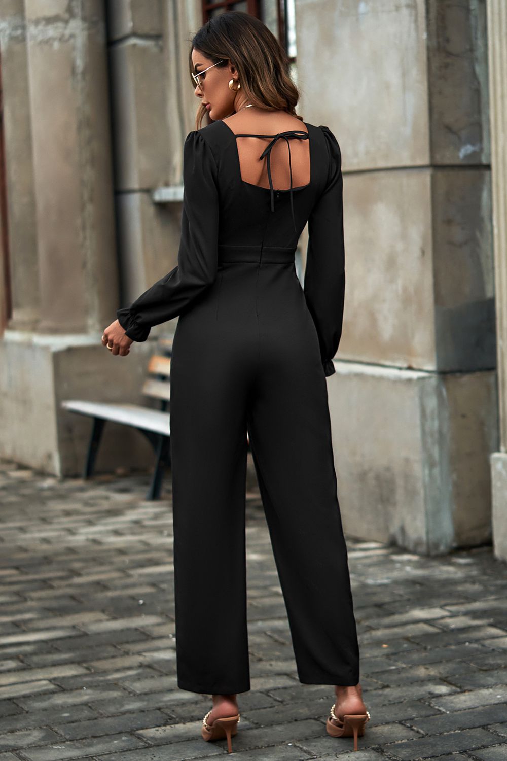 swvws Sweetheart Neck Flounce Sleeve Jumpsuit