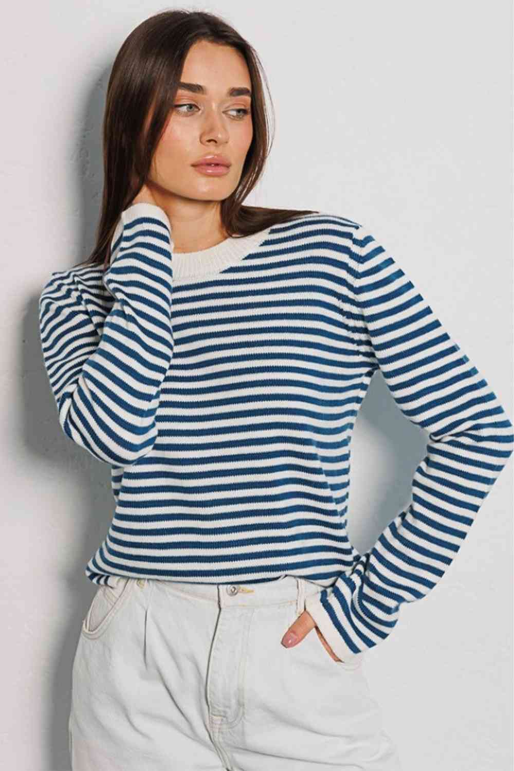 swvws Striped Round Neck Long Sleeve Sweater