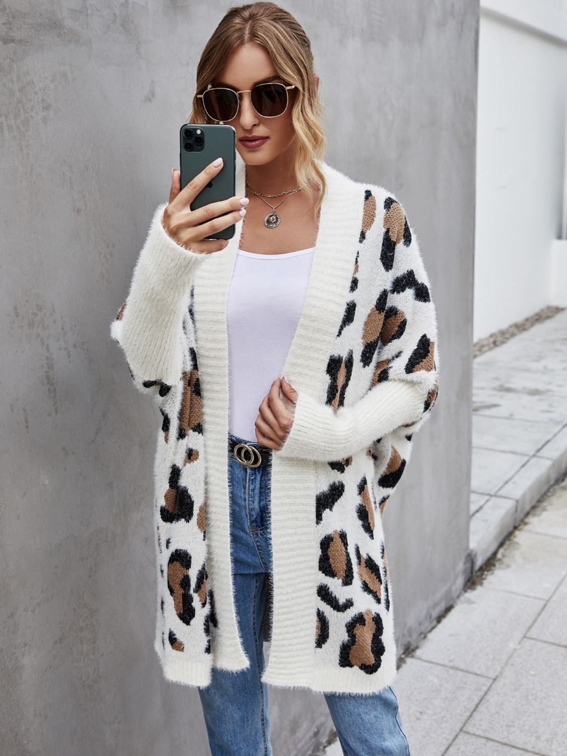 swvws Leopard Pattern Fuzzy Cardigan