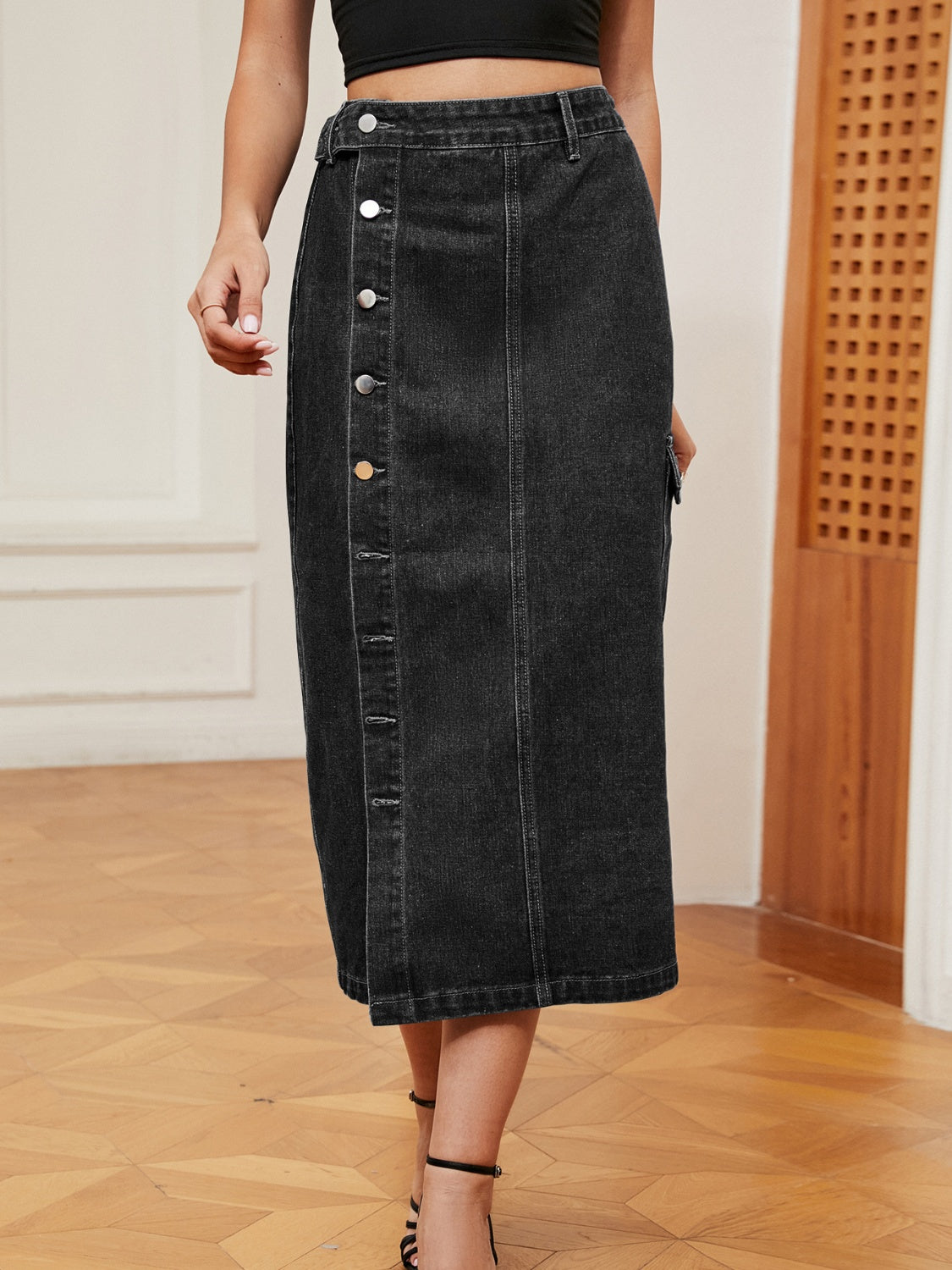 themeisles Button Down Denim Skirt