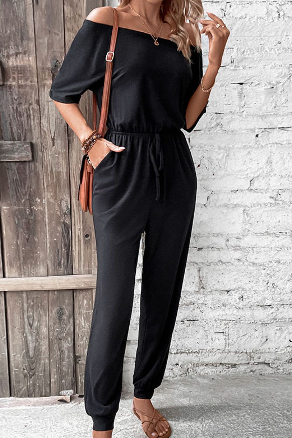 swvws Off-Shoulder Jumpsuit with Pockets