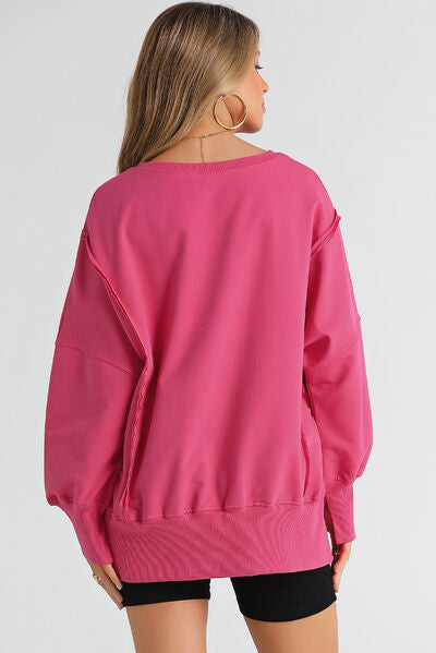 swvws Slit Exposed Seam Round Neck Sweatshirt