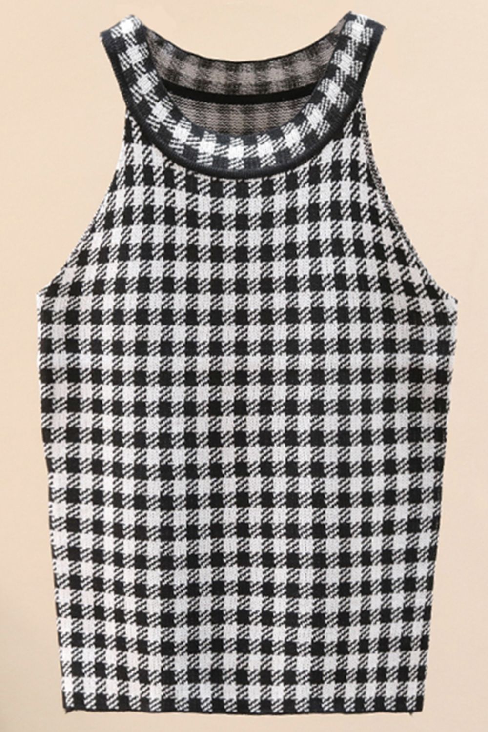 swvws Plaid Round Neck Sleeveless Knit Top