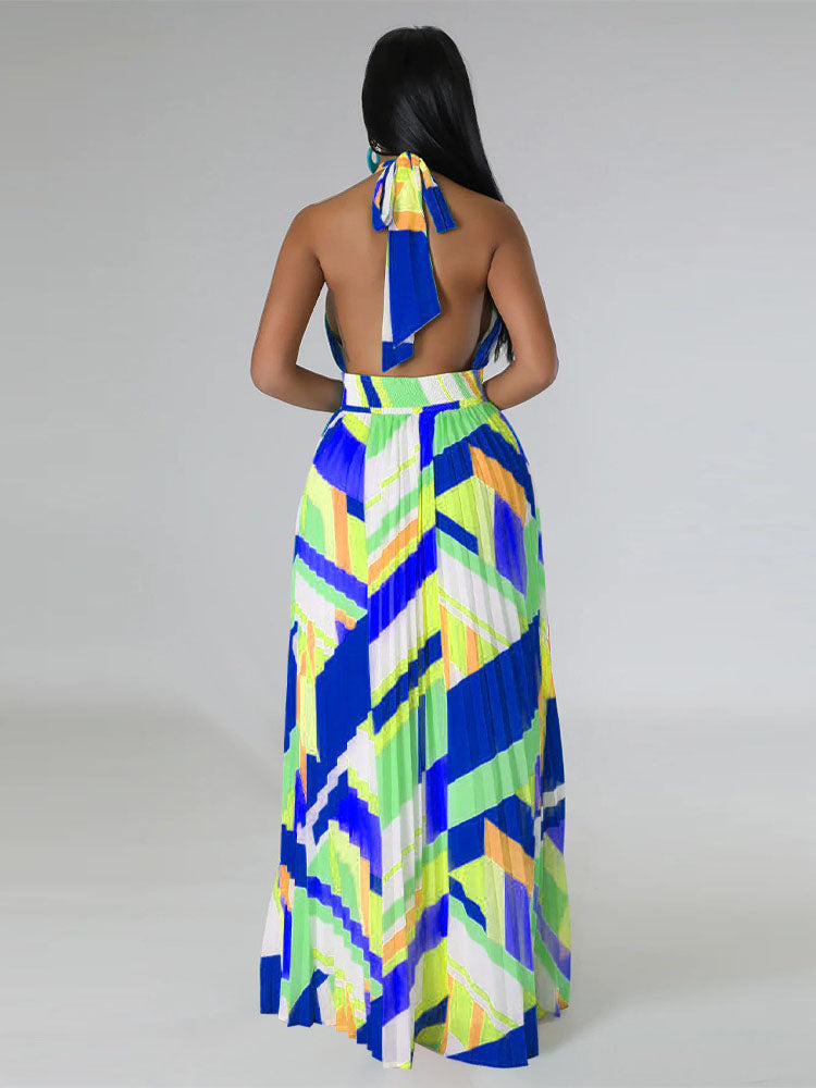 Sixsr Halter Pleated Maxi Dress