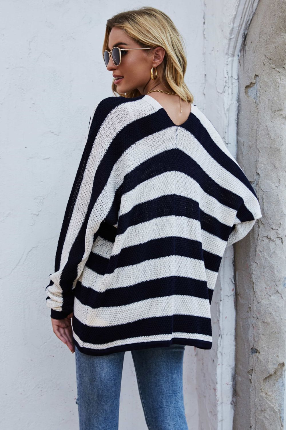 swvws Striped Dolman Sleeve Open Front Cardigan