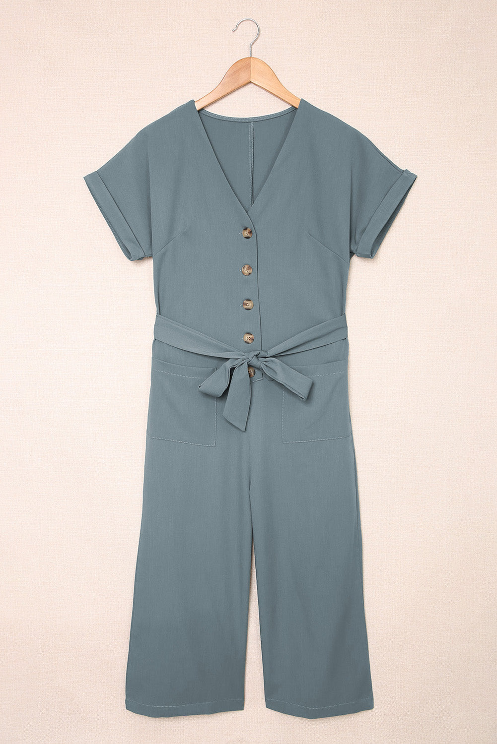 swvws Tie-Waist Buttoned Cropped Jumpsuit