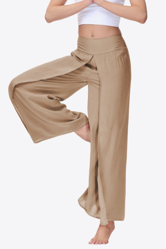 swvws Smocked Split Wide Leg Long Pants