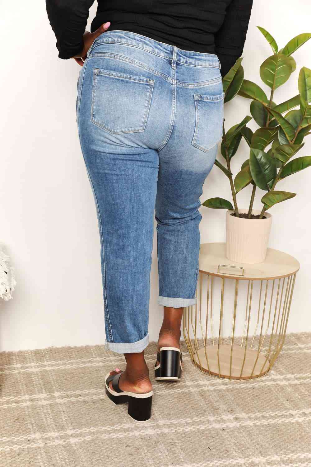 swvws Kancan Full Size Mid Rise Slim Boyfriend Jeans