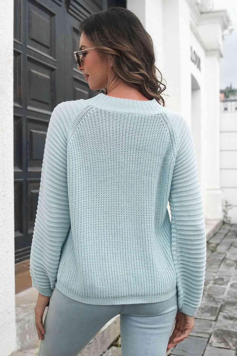 swvws Round Neck Rib-Knit Sweater