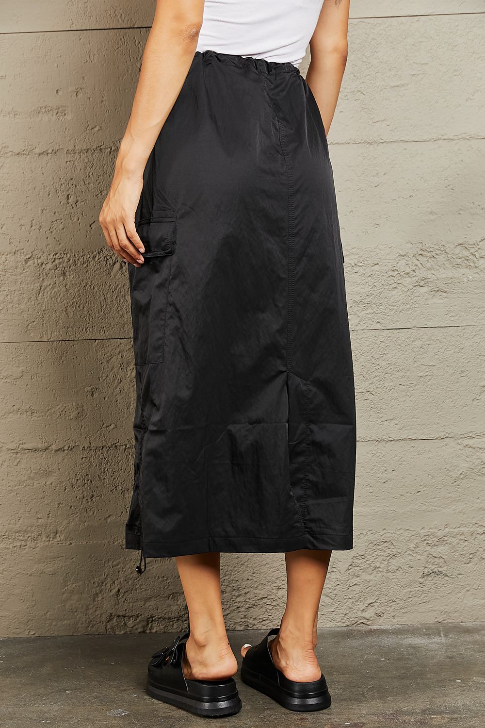 themeisles HYFVE Just In Time High Waisted Cargo Midi Skirt in Black