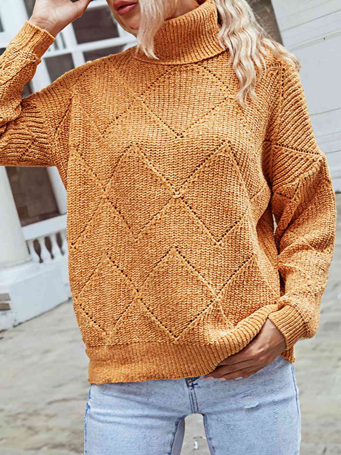 swvws Geometric Turtleneck Long Sleeve Sweater