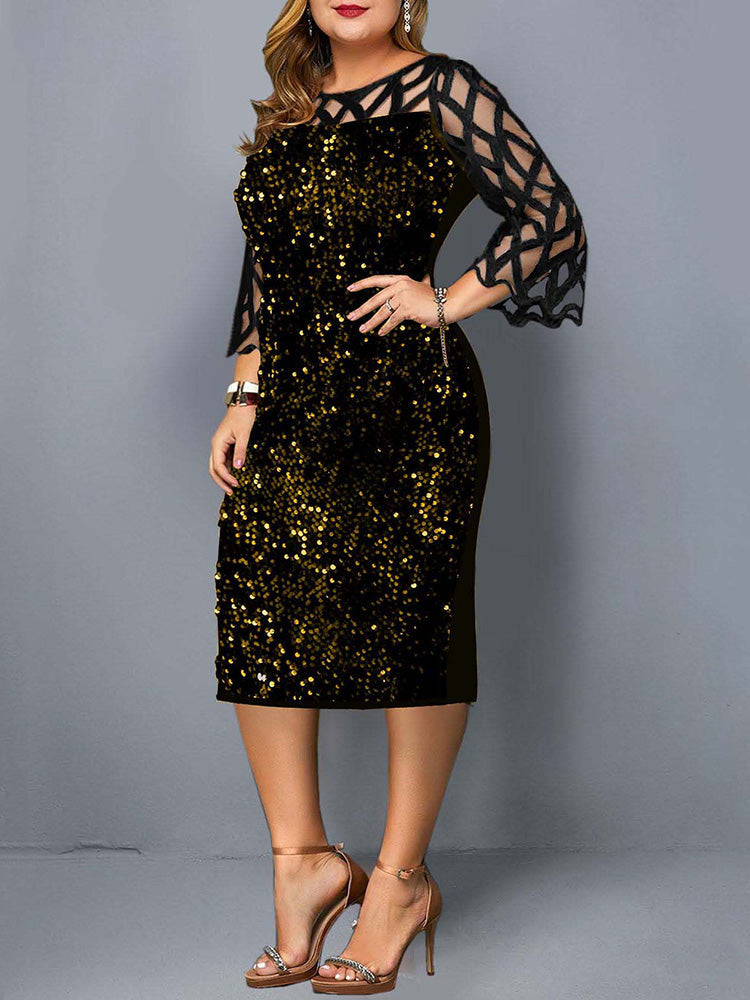 Sixsr Sequin Embellish Quarter Sleeve Dress